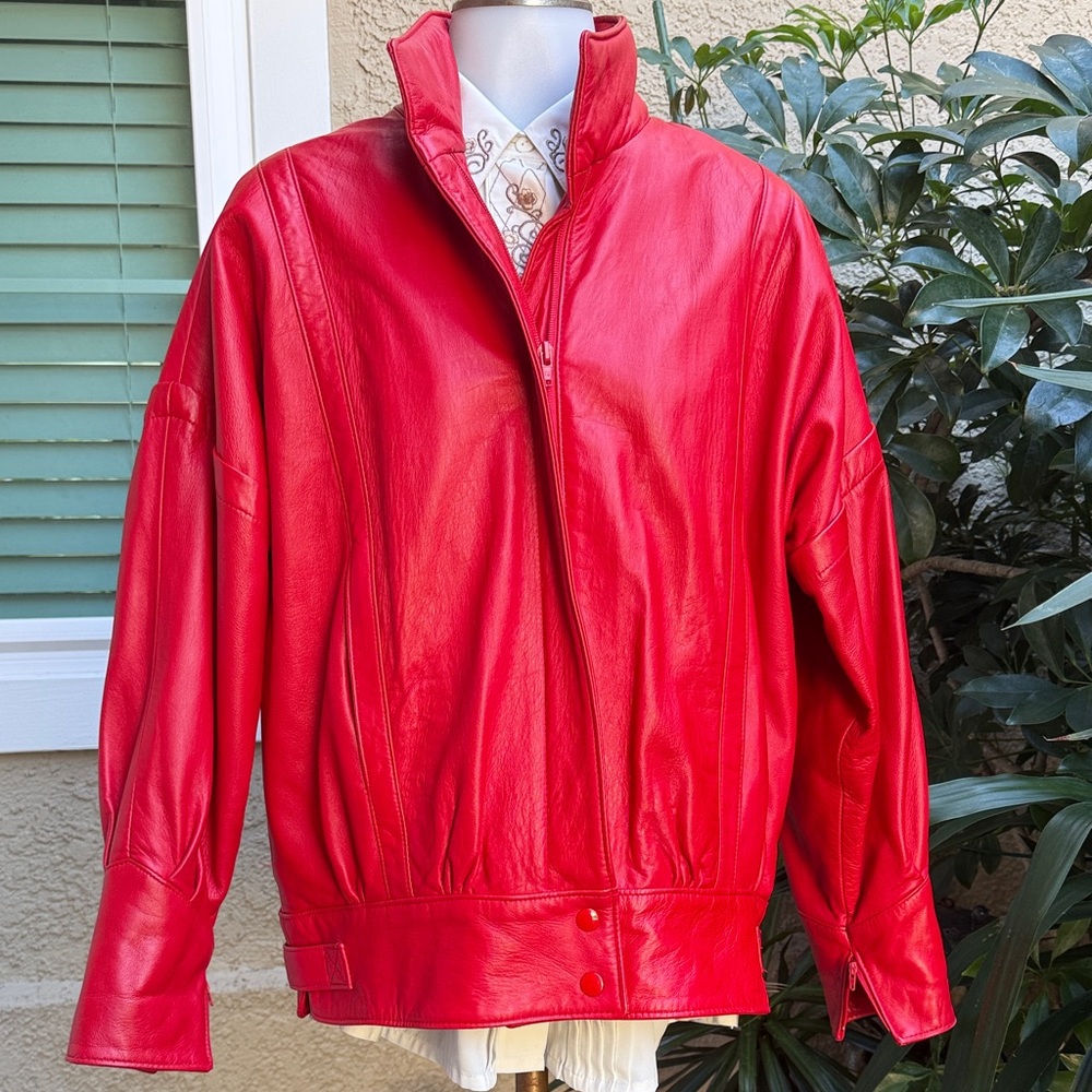 Vintage 80’s Red Genuine Leather Jacket - Classic Zip Front